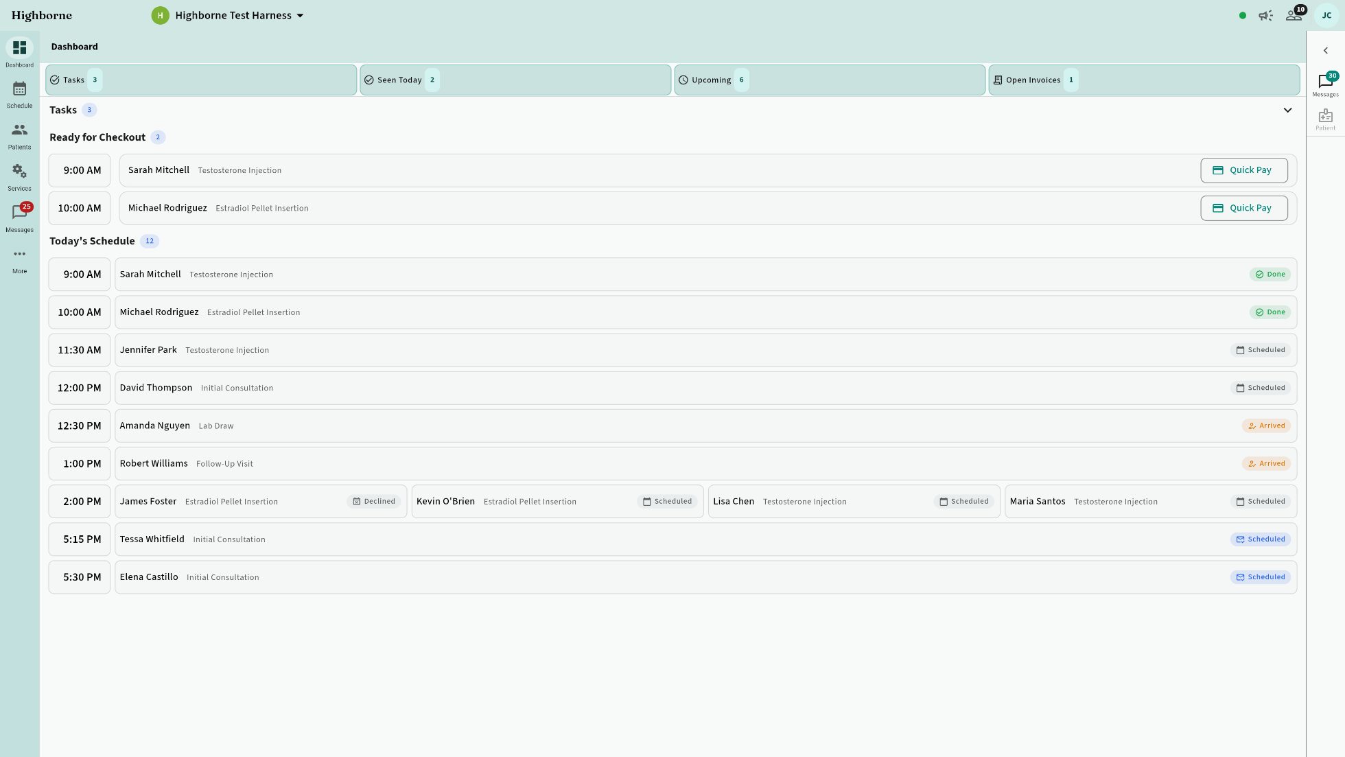 Owner dashboard: tasks ready for checkout and Quick Pay